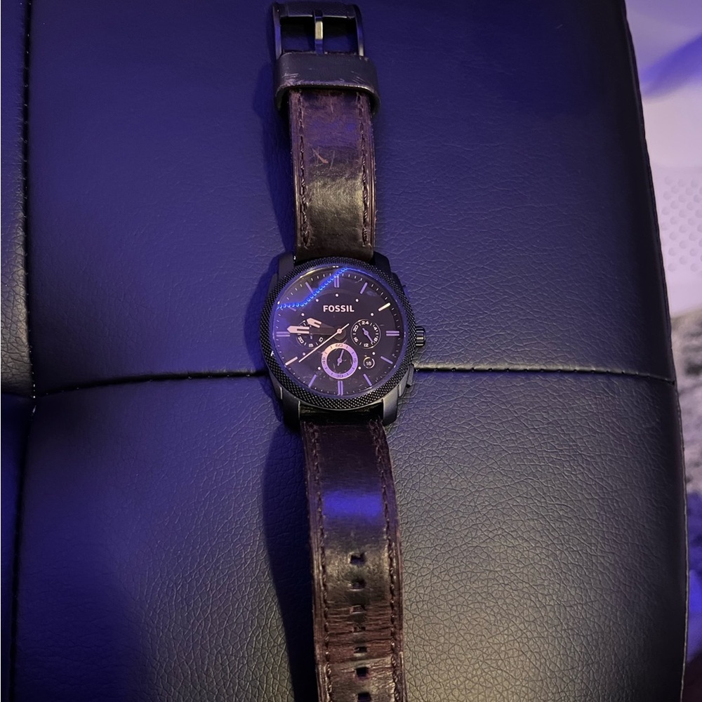 Fossil watch with brown leather band